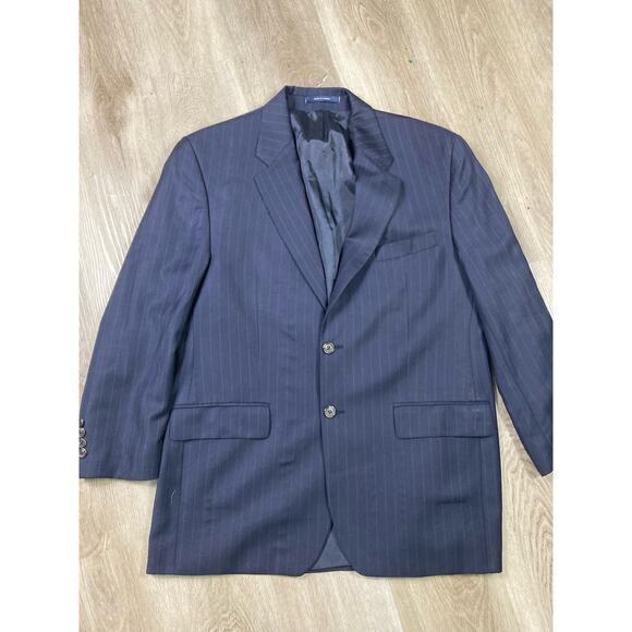 Lauren Ralph Lauren Women's Navy Blue Pinstripe Blazer Jacket Size 42R - Picture 10 of 16